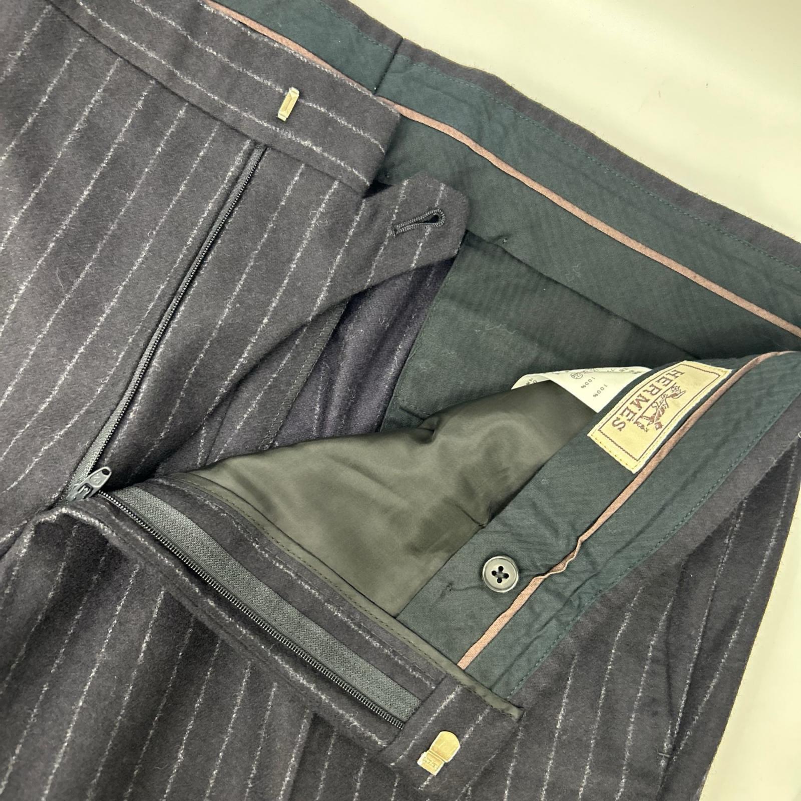 HERMES エルメス 14AW ネイビー ストライプ ヴァージンウール100 3Bジャケット パンツ スーツ セットアップ スーツ セットアップ
