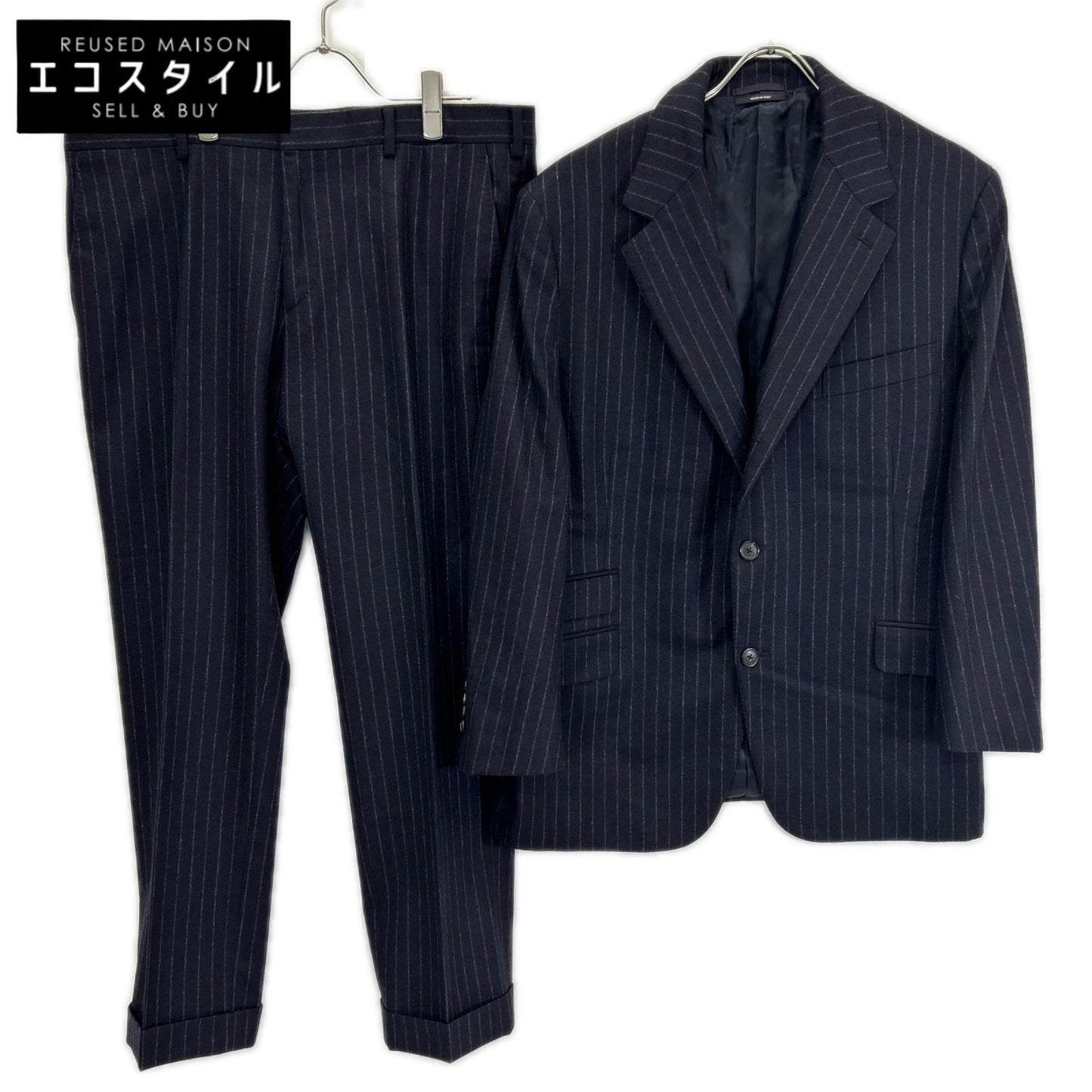 HERMES エルメス 14AW ネイビー ストライプ ヴァージンウール100 3Bジャケット パンツ スーツ セットアップ スーツ セットアップ