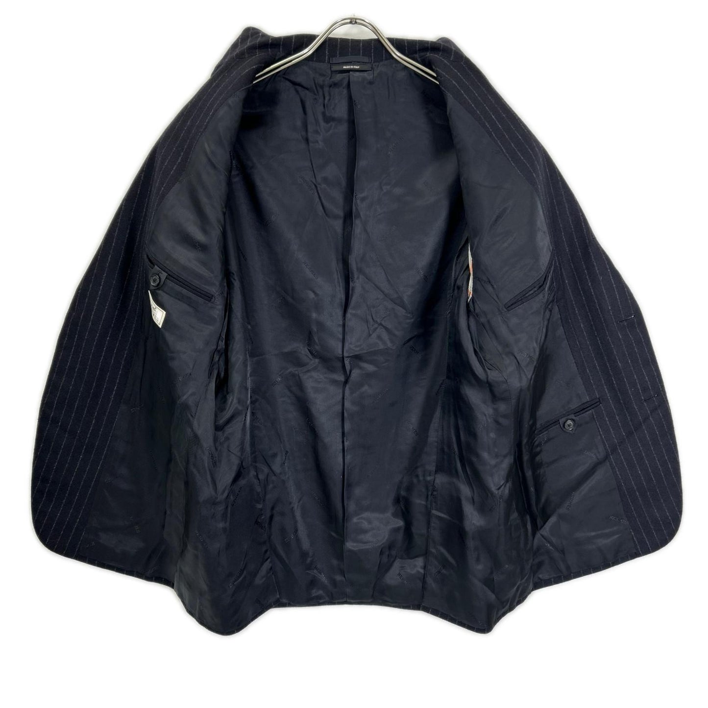 HERMES エルメス 14AW ネイビー ストライプ ヴァージンウール100 3Bジャケット パンツ スーツ セットアップ スーツ セットアップ