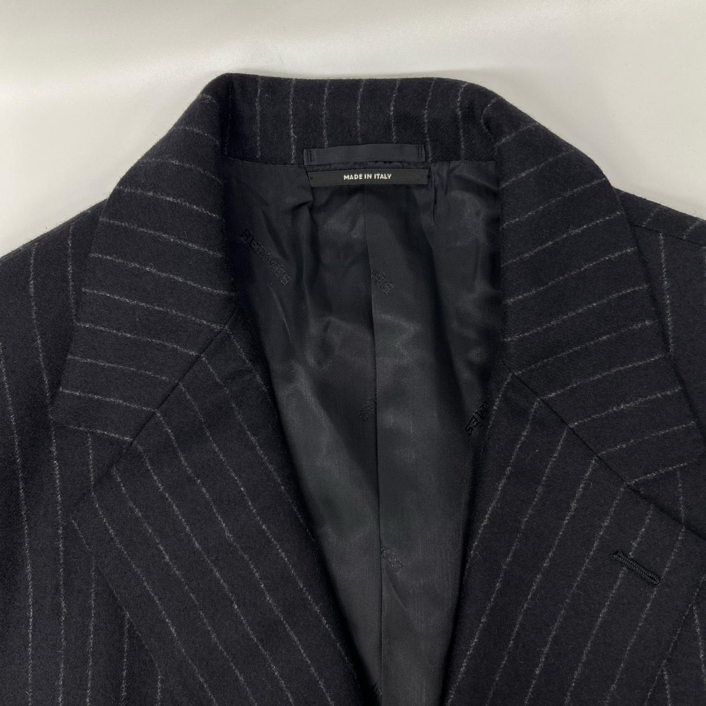 HERMES エルメス 14AW ネイビー ストライプ ヴァージンウール100 3Bジャケット パンツ スーツ セットアップ スーツ セットアップ