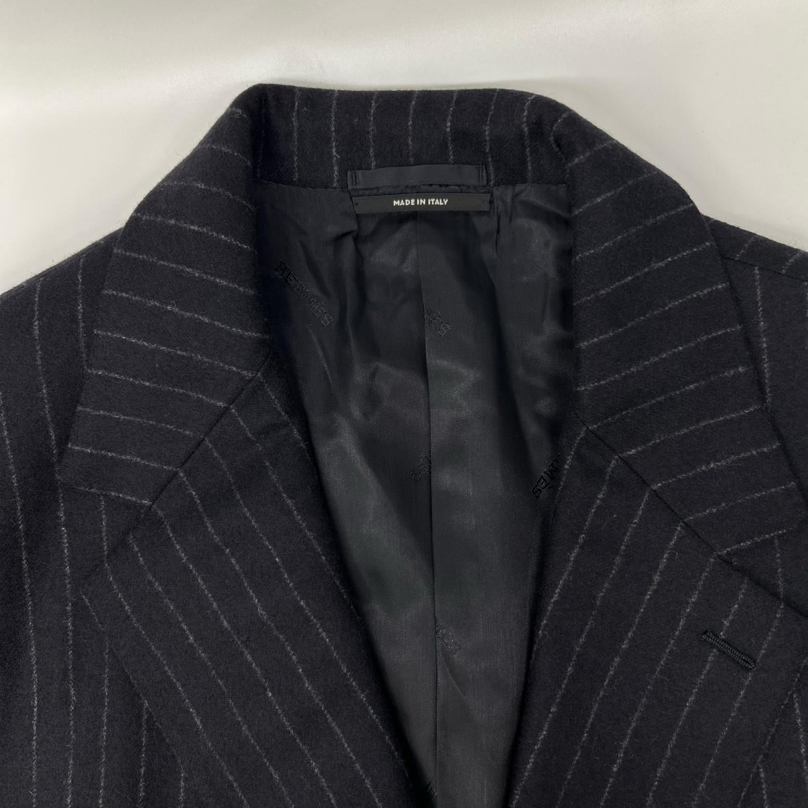 HERMES エルメス 14AW ネイビー ストライプ ヴァージンウール100 3Bジャケット パンツ スーツ セットアップ スーツ セットアップ