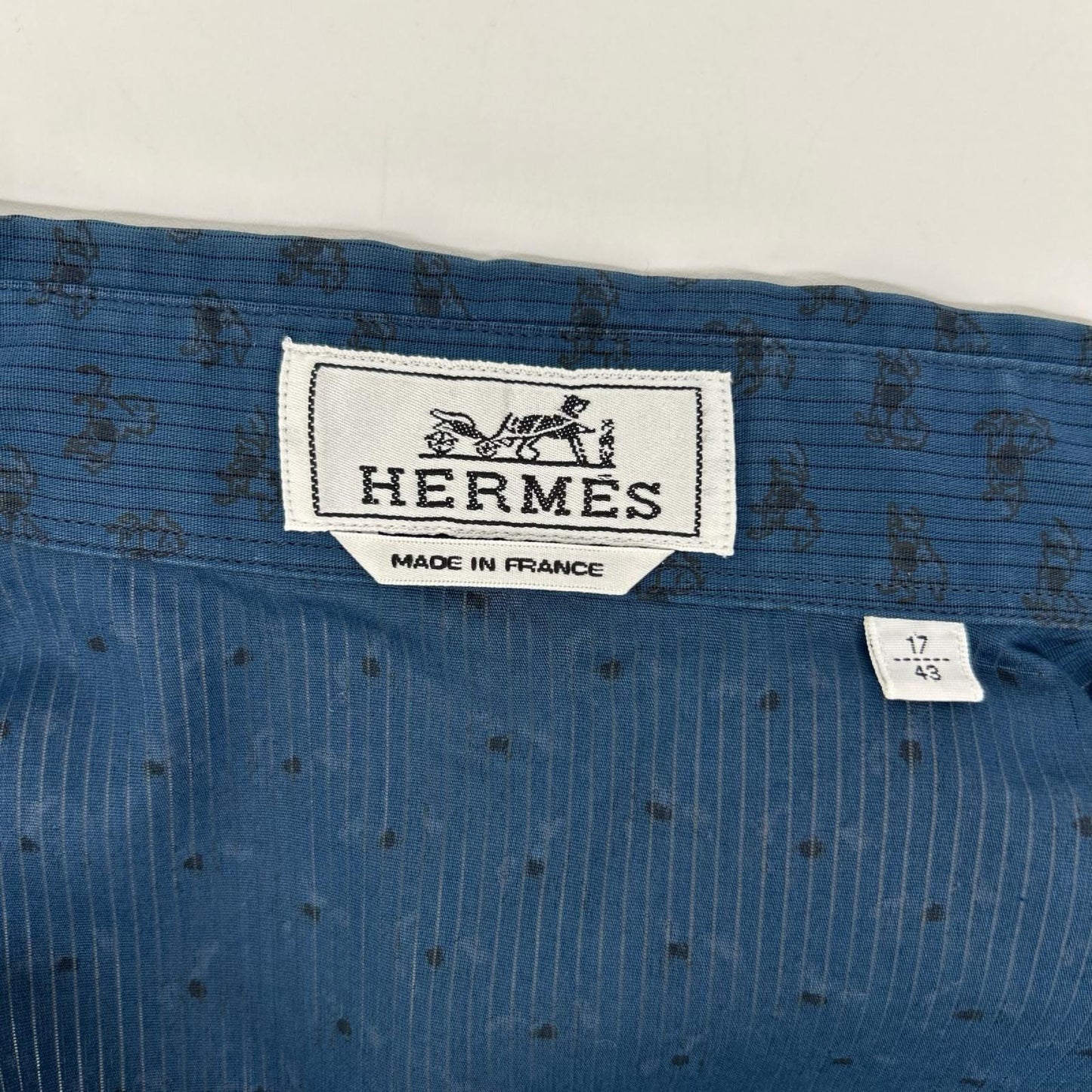 HERMES エルメス ブルー ホース柄 長袖 セリエボタンコットンシャツ トップス