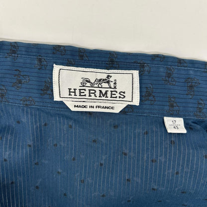 HERMES エルメス ブルー ホース柄 長袖 セリエボタンコットンシャツ トップス