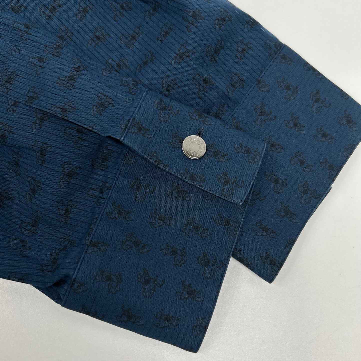 HERMES エルメス ブルー ホース柄 長袖 セリエボタンコットンシャツ トップス
