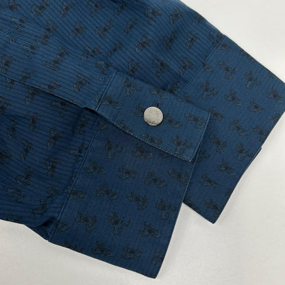 HERMES エルメス ブルー ホース柄 長袖 セリエボタンコットンシャツ トップス