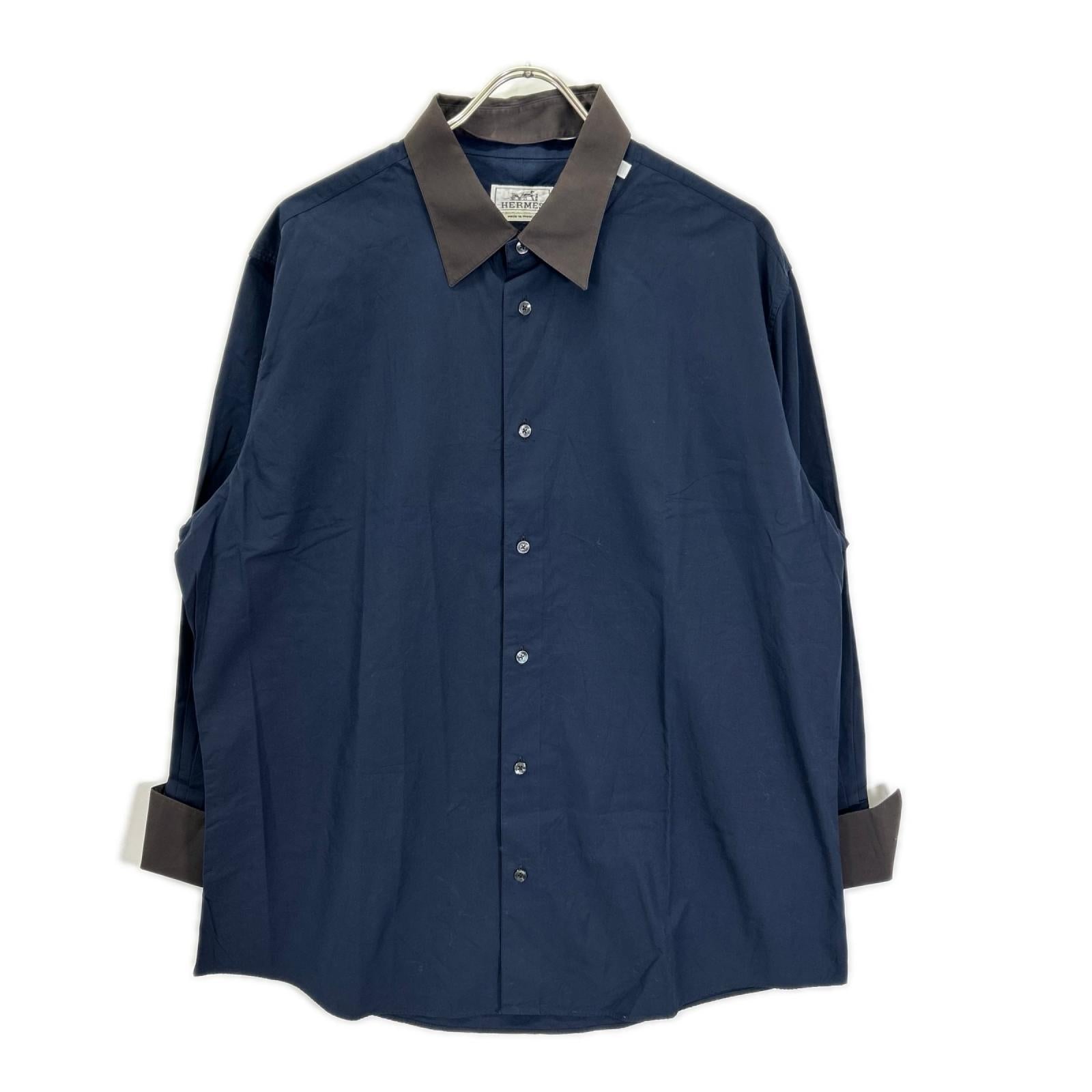 HERMES エルメス ブラウン×ブラウン 付け襟2WAY　バンドカラーシャツ トップス