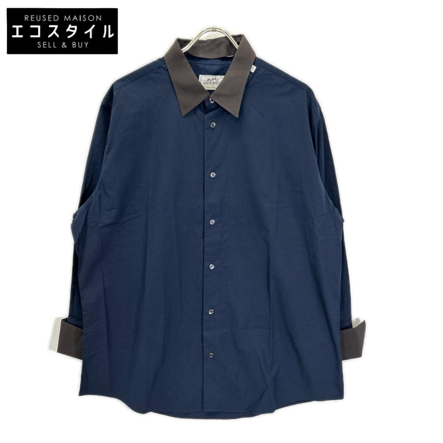 HERMES エルメス ブラウン×ブラウン 付け襟2WAY　バンドカラーシャツ トップス