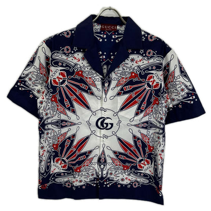 GUCCI グッチ 787257 ネイビー×ホワイト バンダナプリント アロハシャツ トップス