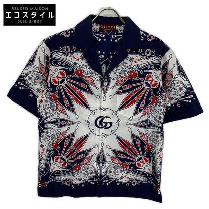 GUCCI グッチ 787257 ネイビー×ホワイト バンダナプリント アロハシャツ トップス