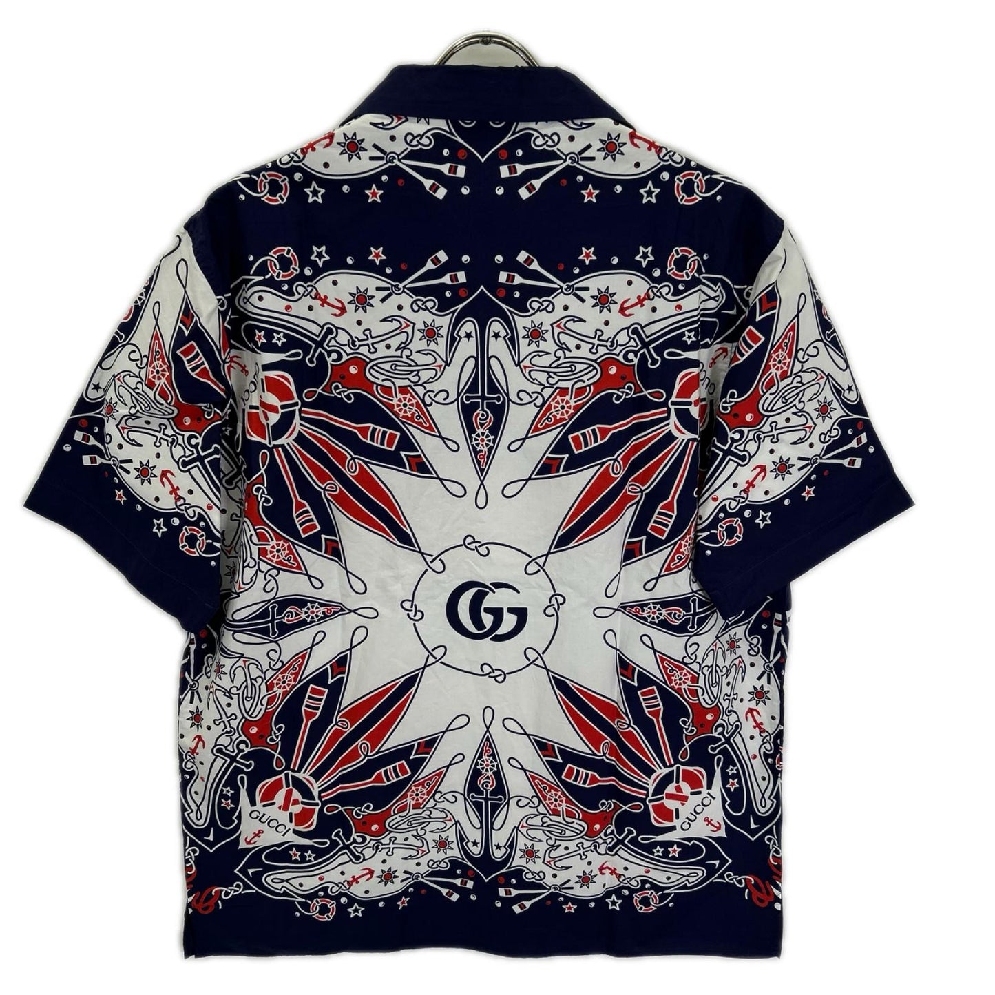 GUCCI グッチ 787257 ネイビー×ホワイト バンダナプリント アロハシャツ トップス