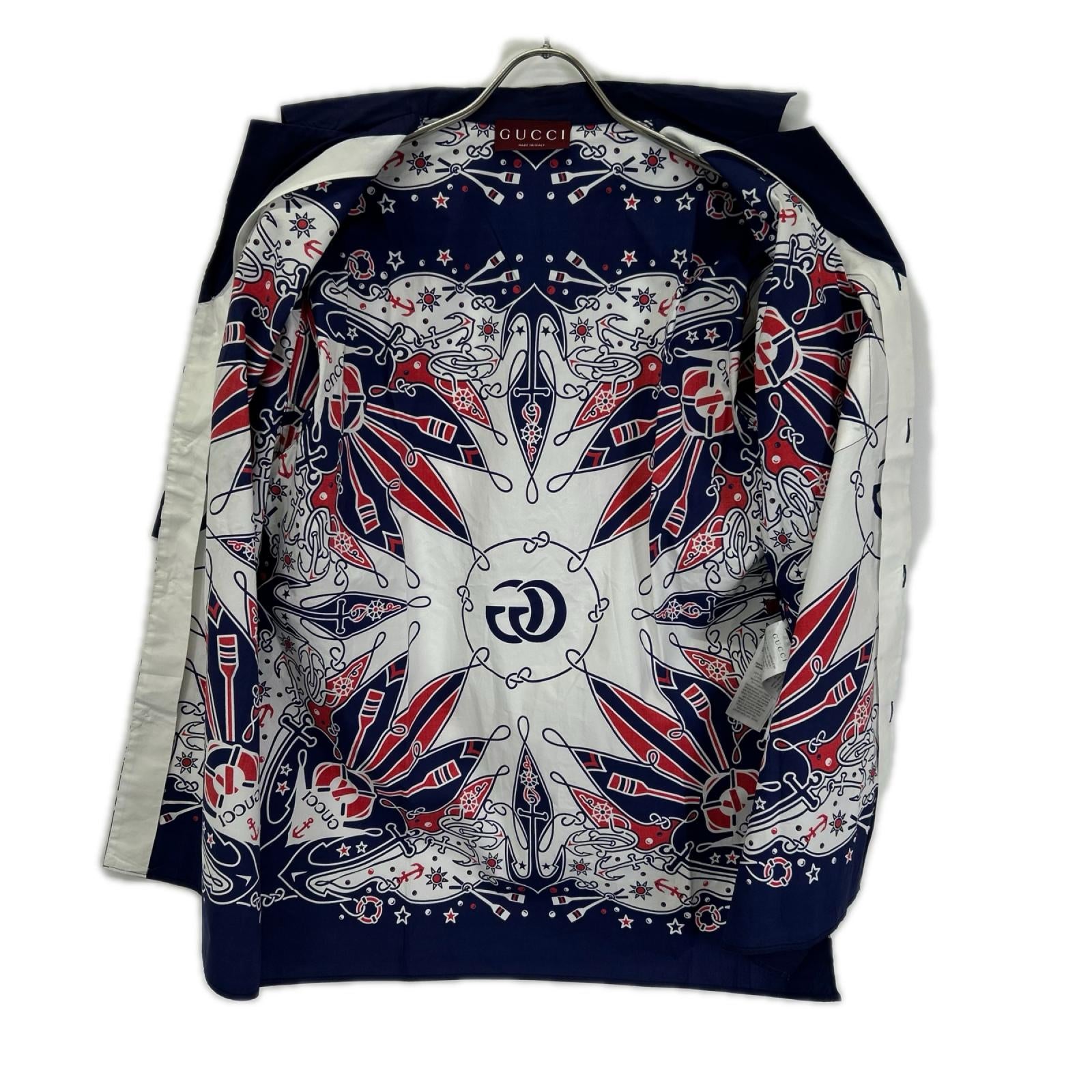 GUCCI グッチ 787257 ネイビー×ホワイト バンダナプリント アロハシャツ トップス