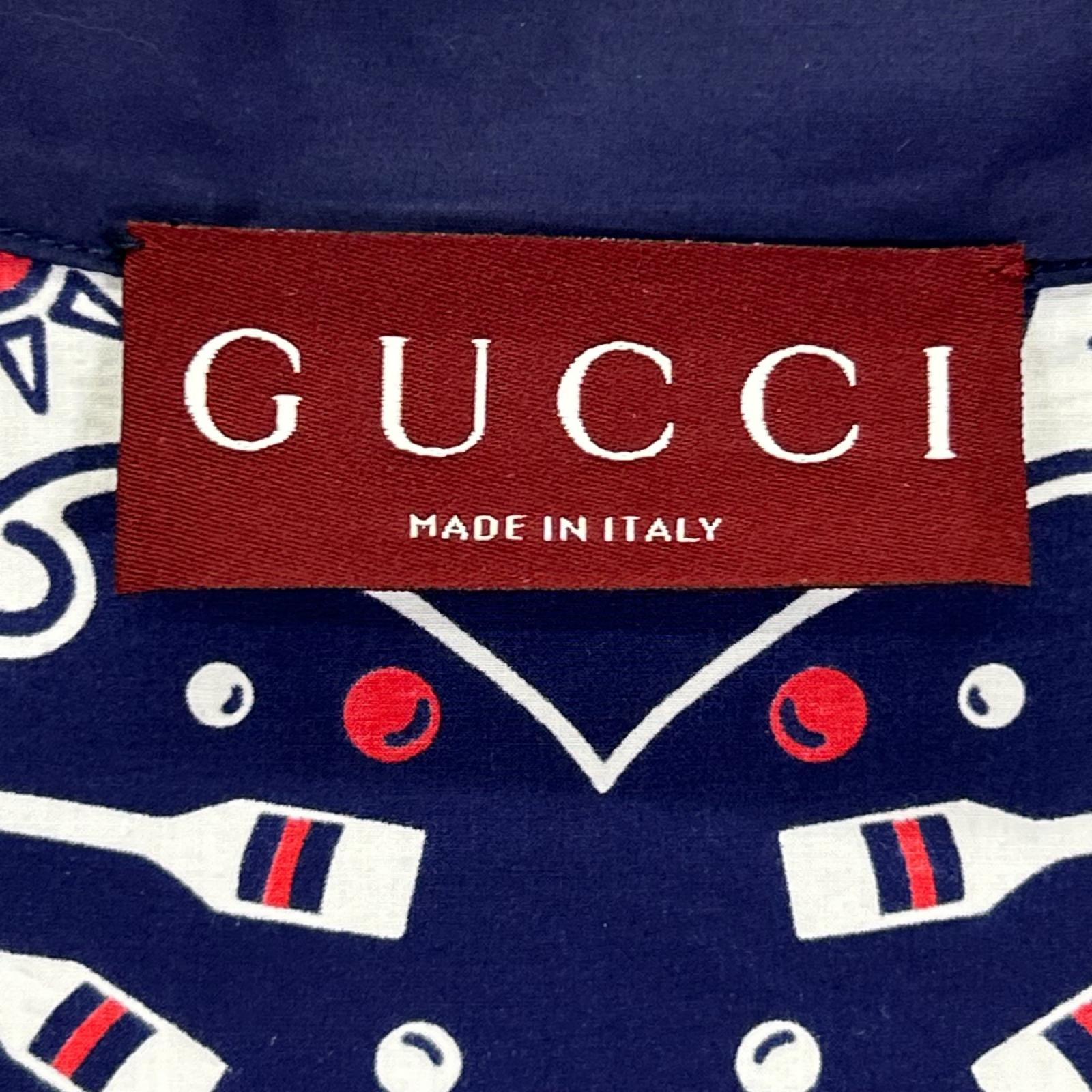GUCCI グッチ 787257 ネイビー×ホワイト バンダナプリント アロハシャツ トップス