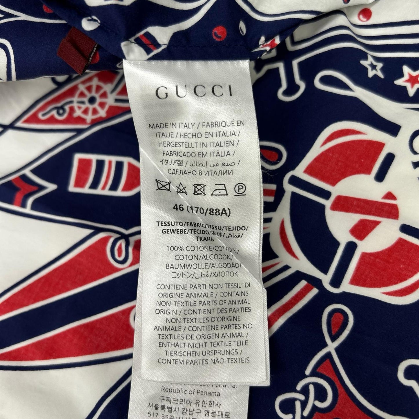 GUCCI グッチ 787257 ネイビー×ホワイト バンダナプリント アロハシャツ トップス