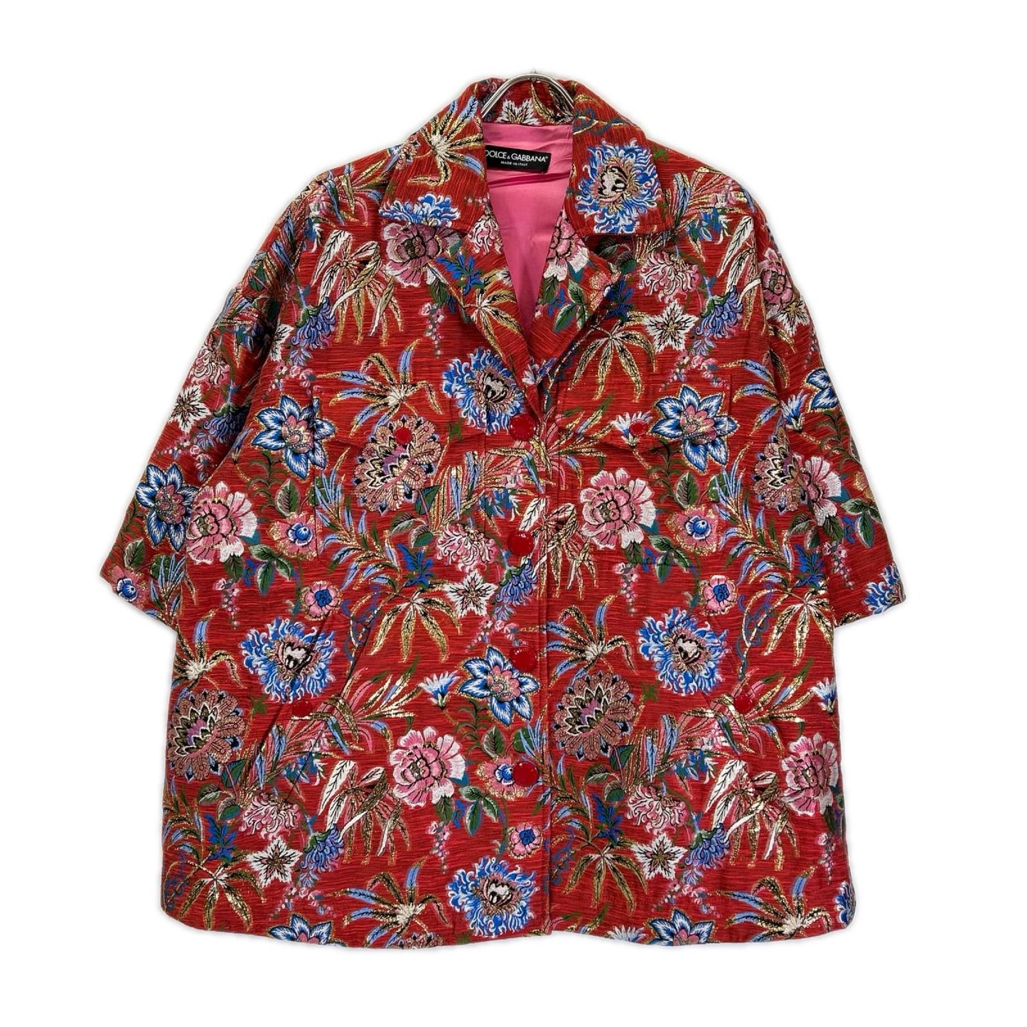 DOLCE&GABBANA ドルチェアンドガッバーナ F0B6AT レッドフローラル ジャカードボタンダウンコート コート