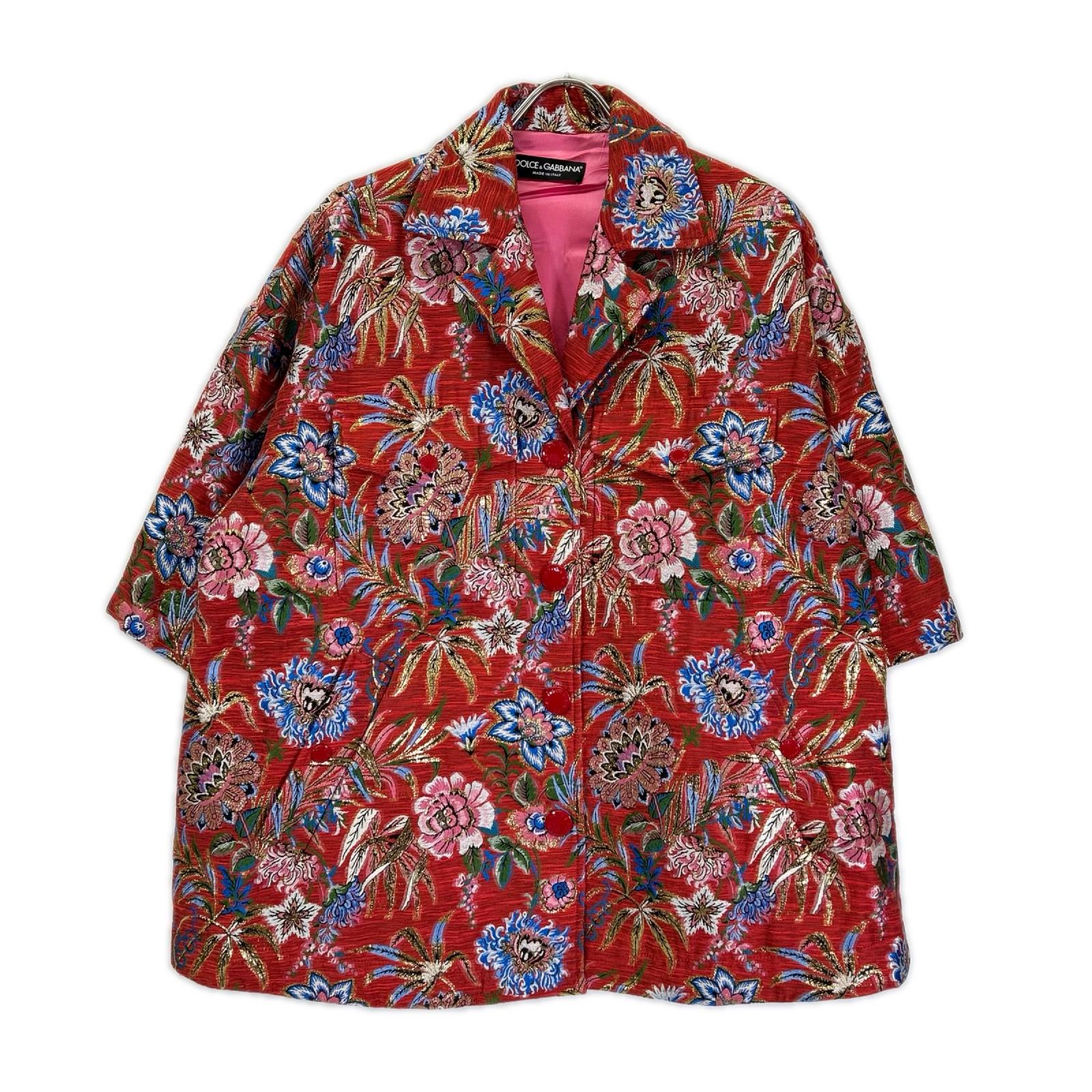 DOLCE&GABBANA ドルチェアンドガッバーナ F0B6AT レッドフローラル ジャカードボタンダウンコート コート