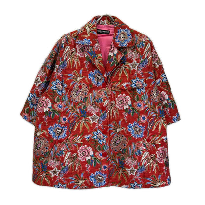 DOLCE&GABBANA ドルチェアンドガッバーナ F0B6AT レッドフローラル ジャカードボタンダウンコート コート