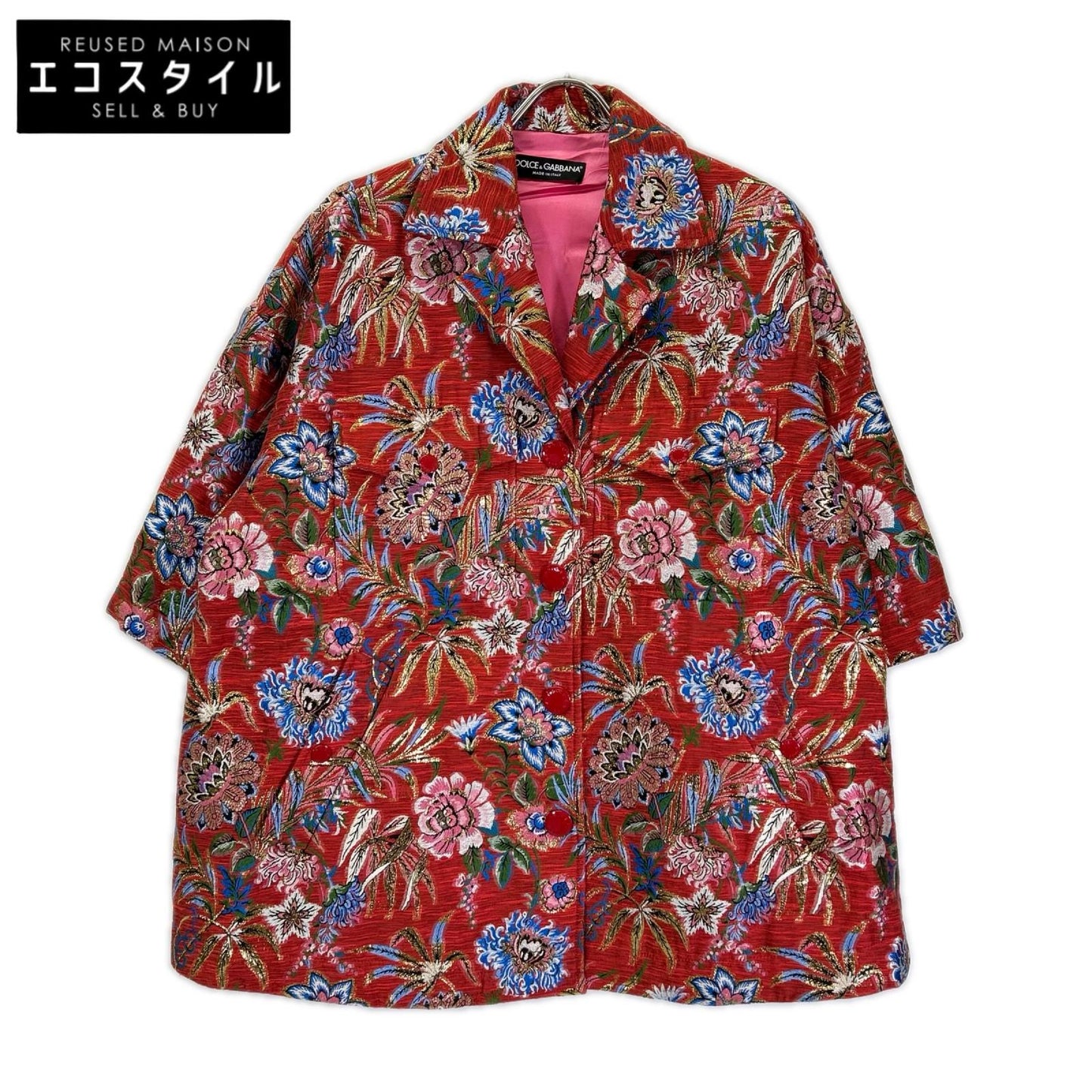 DOLCE&GABBANA ドルチェアンドガッバーナ F0B6AT レッドフローラル ジャカードボタンダウンコート コート