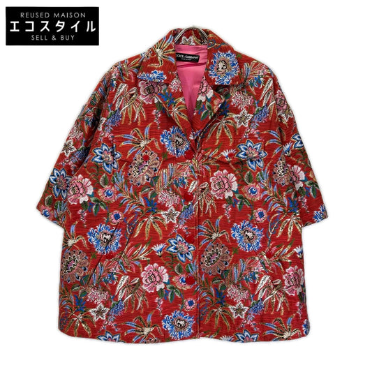 DOLCE&GABBANA ドルチェアンドガッバーナ F0B6AT レッドフローラル ジャカードボタンダウンコート コート