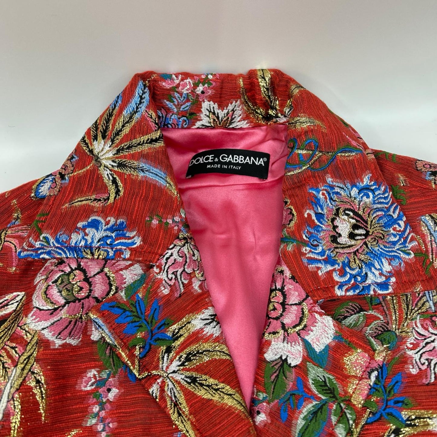 DOLCE&GABBANA ドルチェアンドガッバーナ F0B6AT レッドフローラル ジャカードボタンダウンコート コート