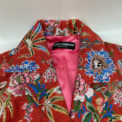 DOLCE&GABBANA ドルチェアンドガッバーナ F0B6AT レッドフローラル ジャカードボタンダウンコート コート