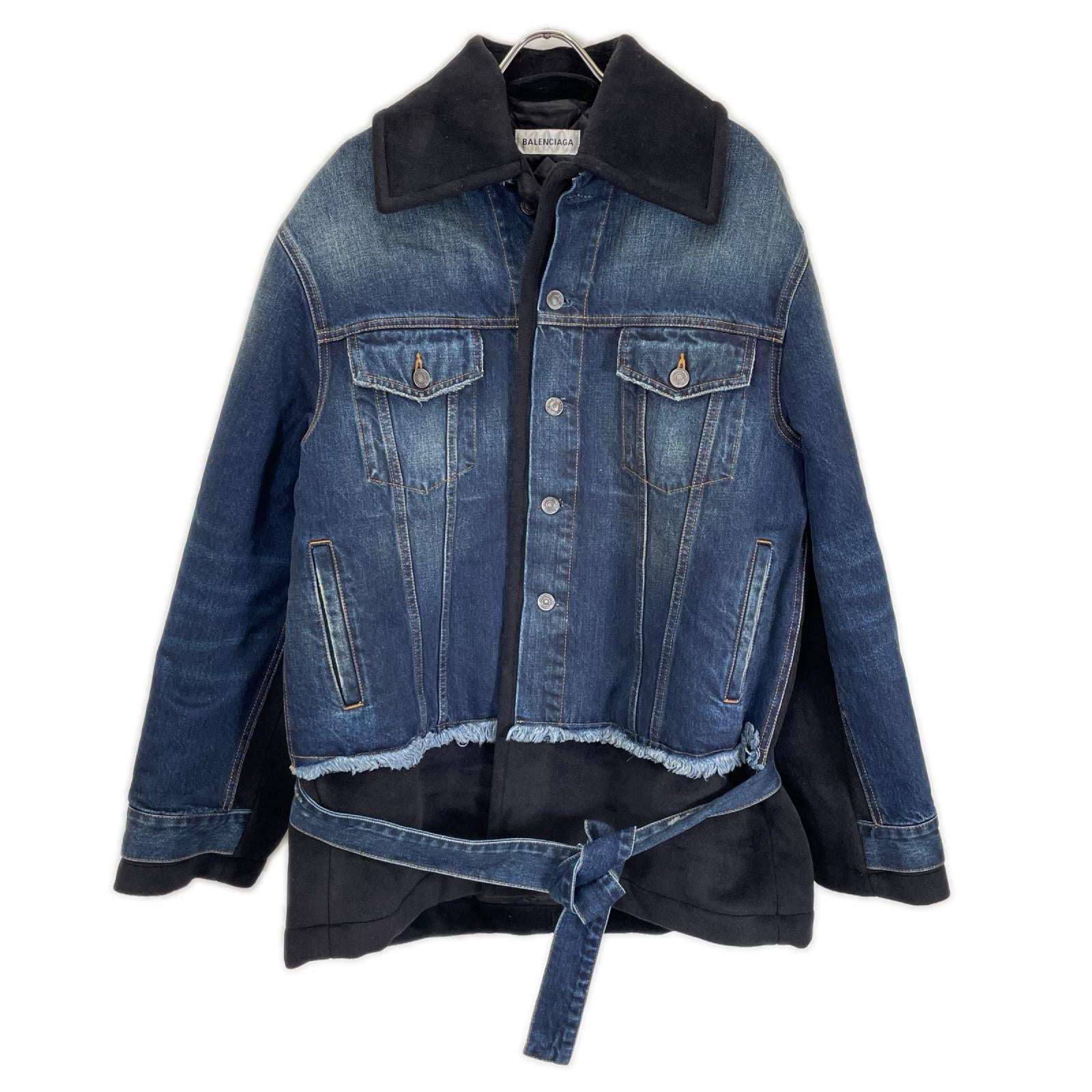 BALENCIAGA バレンシアガ 22FW ルーズフィット ブルーデニム フレイ&パッチワーク クロップドジャケット ジャケット