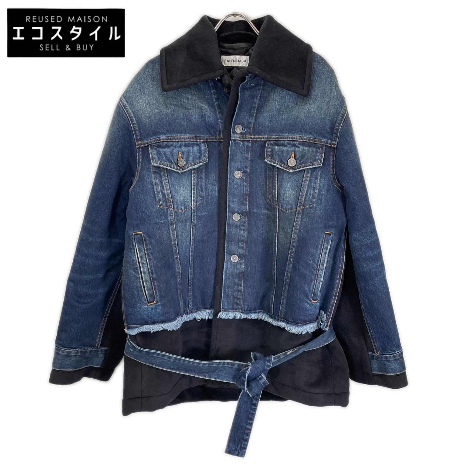 BALENCIAGA バレンシアガ 22FW ルーズフィット ブルーデニム フレイ&パッチワーク クロップドジャケット ジャケット