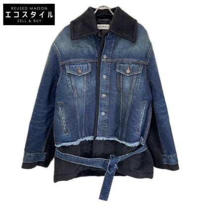 BALENCIAGA バレンシアガ 22FW ルーズフィット ブルーデニム フレイ&パッチワーク クロップドジャケット ジャケット