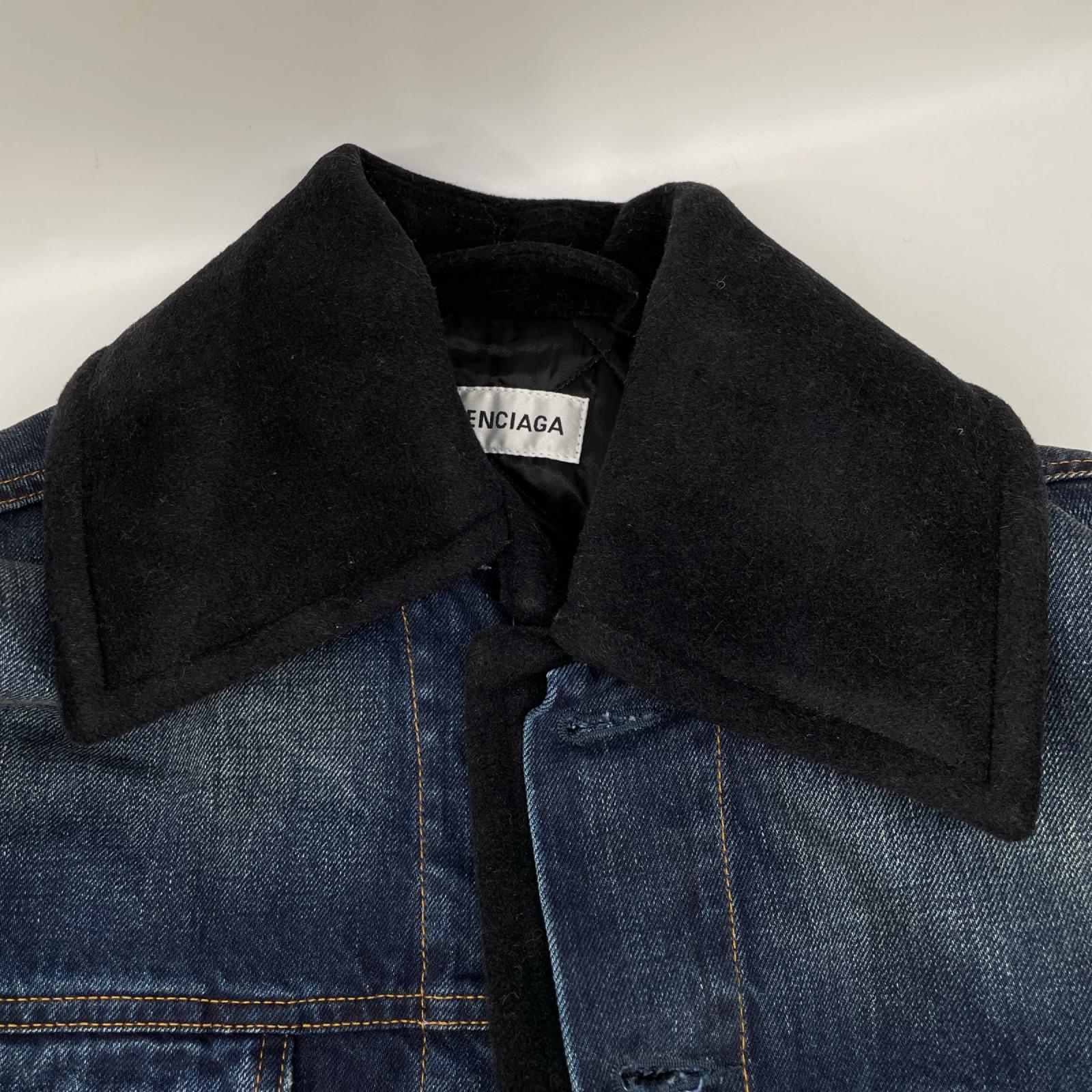 BALENCIAGA バレンシアガ 22FW ルーズフィット ブルーデニム フレイ&パッチワーク クロップドジャケット ジャケット