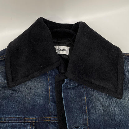 BALENCIAGA バレンシアガ 22FW ルーズフィット ブルーデニム フレイ&パッチワーク クロップドジャケット ジャケット