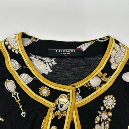 LEONARD レオナール ブラック ジュエリー柄 金ボタン ウール×シルク カーディガンシャツ トップス