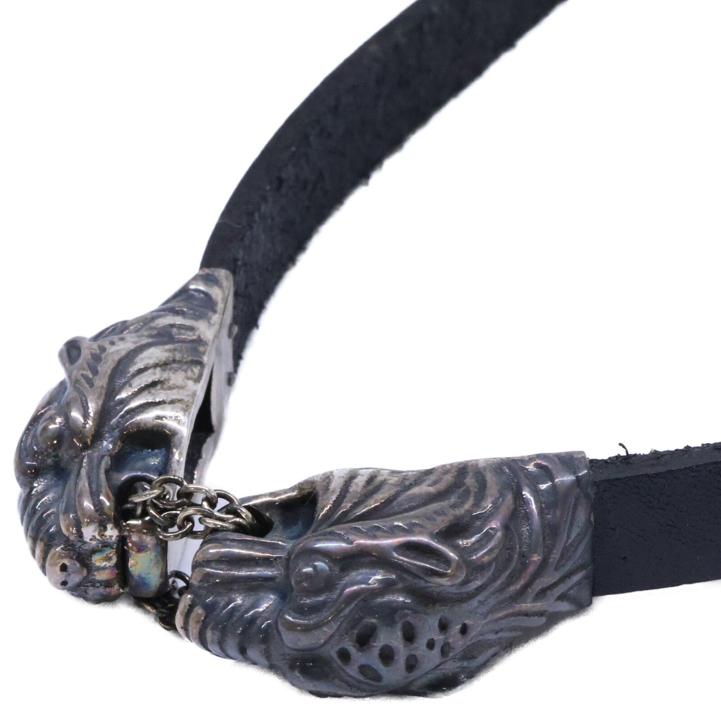 GUCCI グッチ Ag925 ダブル タイガーヘッド レザー チョーカー