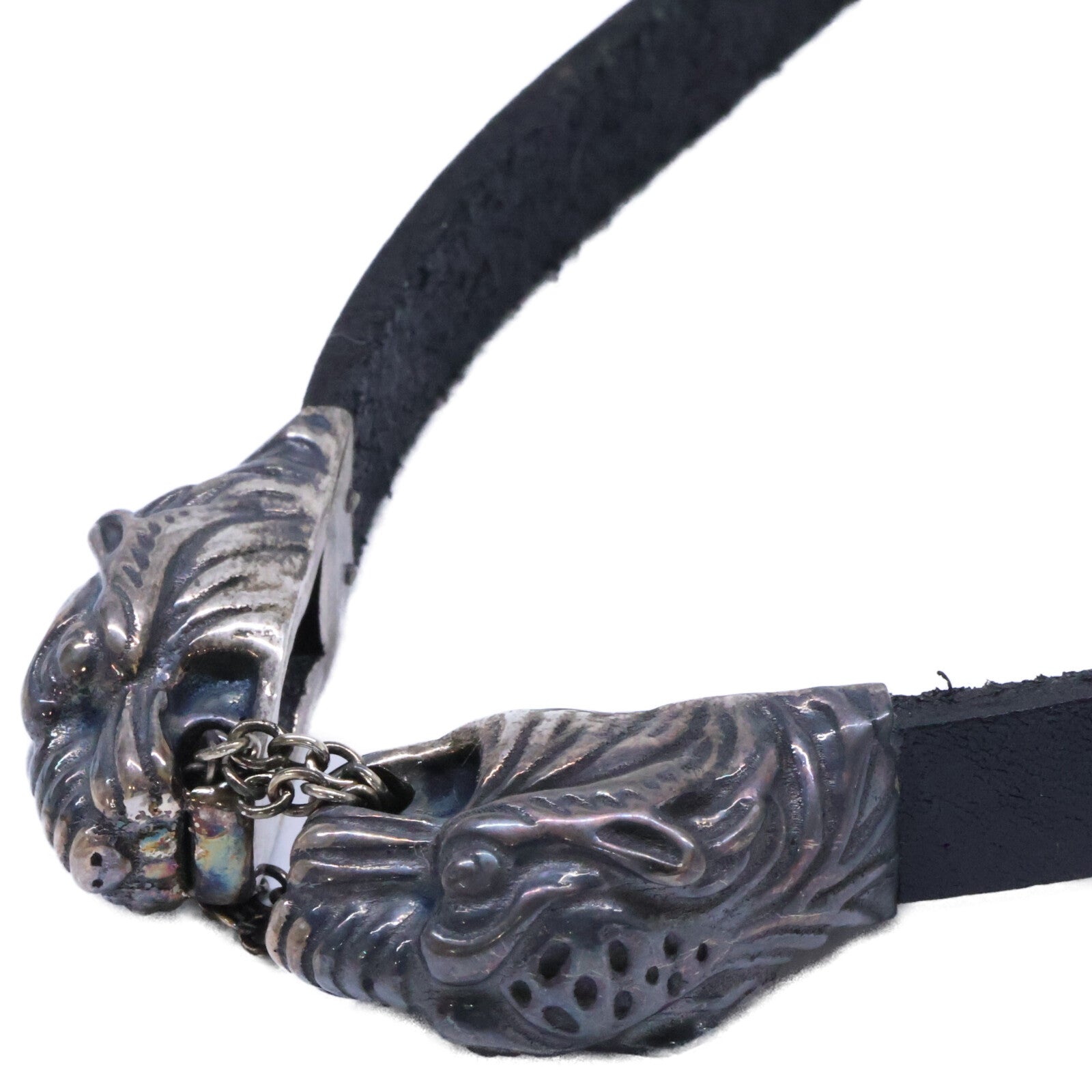 GUCCI グッチ Ag925 ダブル タイガーヘッド レザー チョーカー