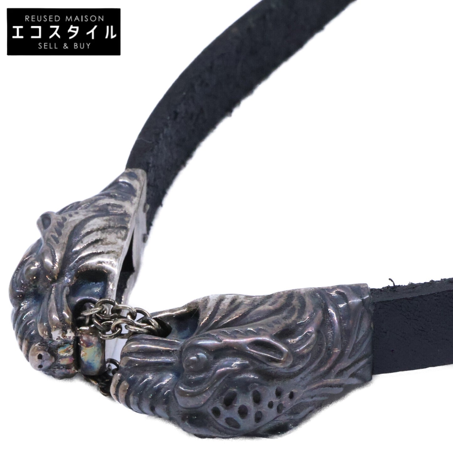 GUCCI グッチ Ag925 ダブル タイガーヘッド レザー チョーカー
