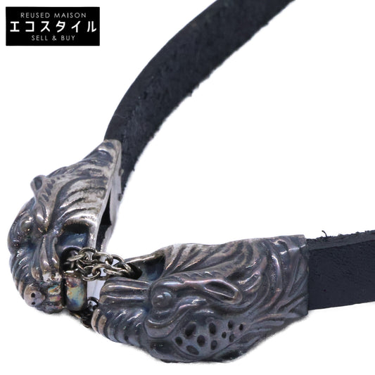 GUCCI グッチ Ag925 ダブル タイガーヘッド レザー チョーカー