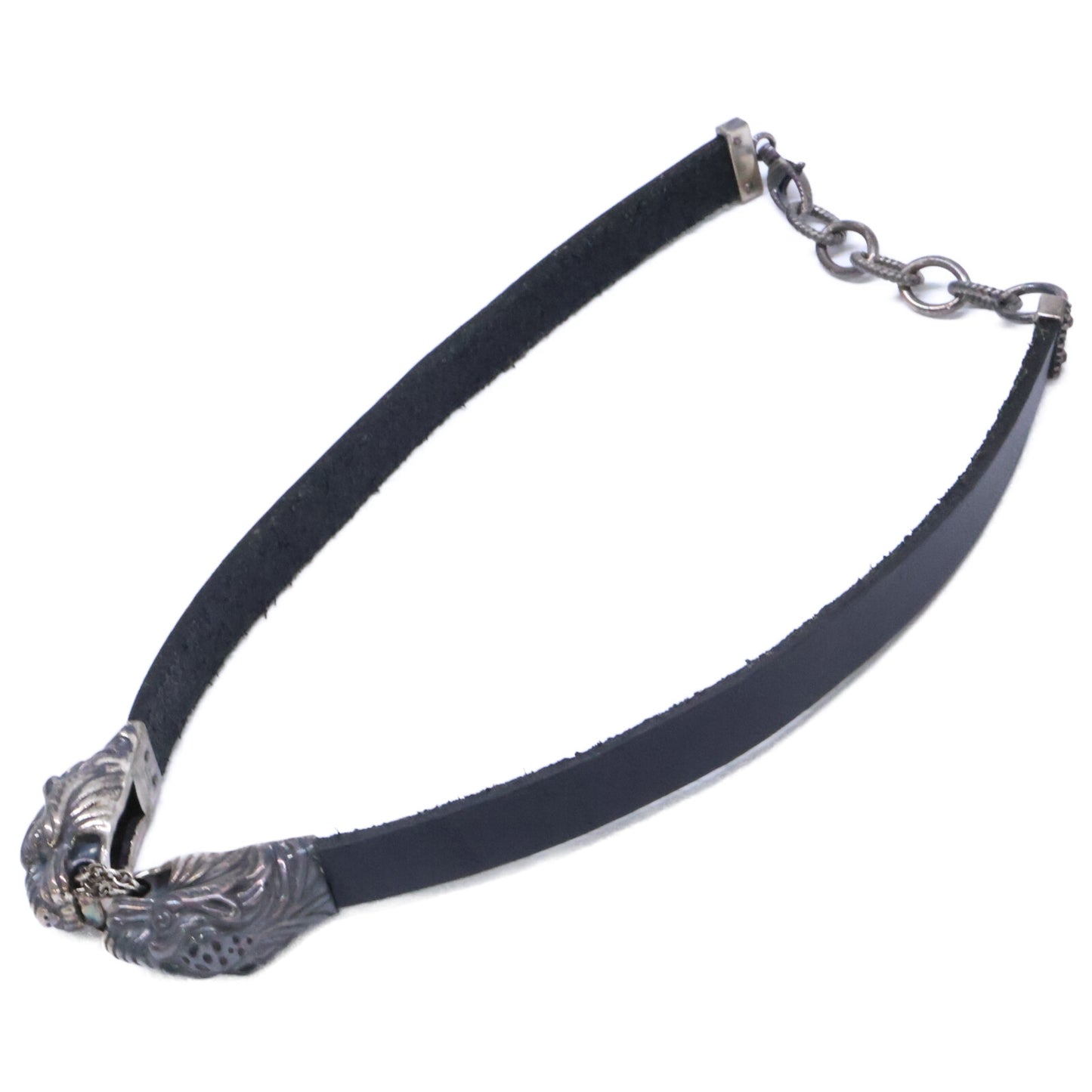 GUCCI グッチ Ag925 ダブル タイガーヘッド レザー チョーカー