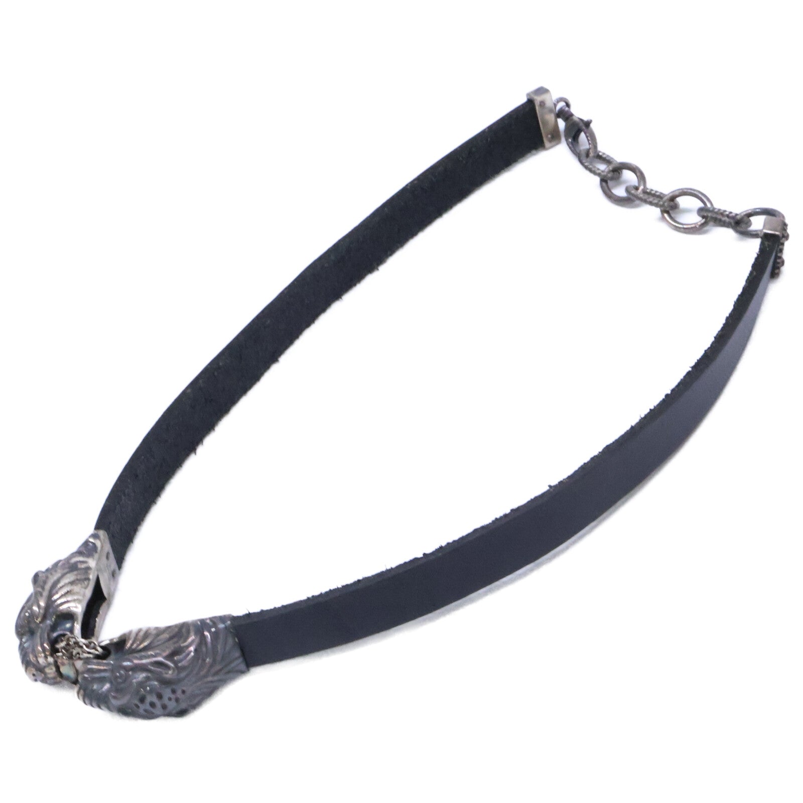 GUCCI グッチ Ag925 ダブル タイガーヘッド レザー チョーカー