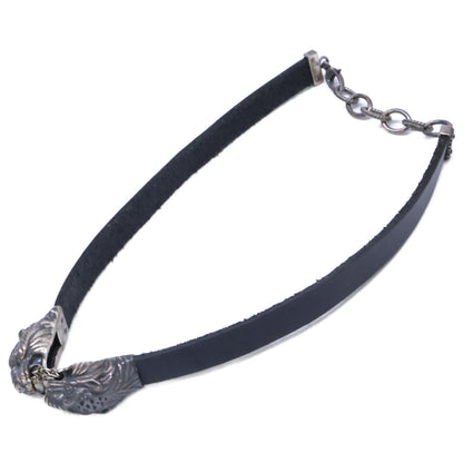 GUCCI グッチ Ag925 ダブル タイガーヘッド レザー チョーカー