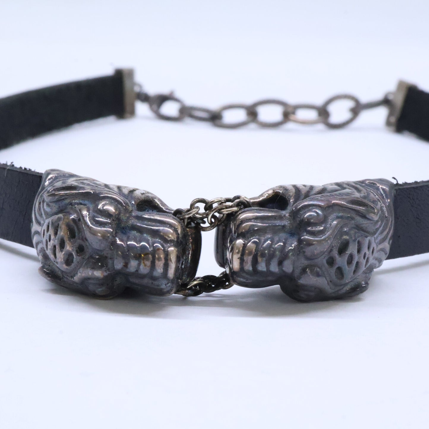 GUCCI グッチ Ag925 ダブル タイガーヘッド レザー チョーカー