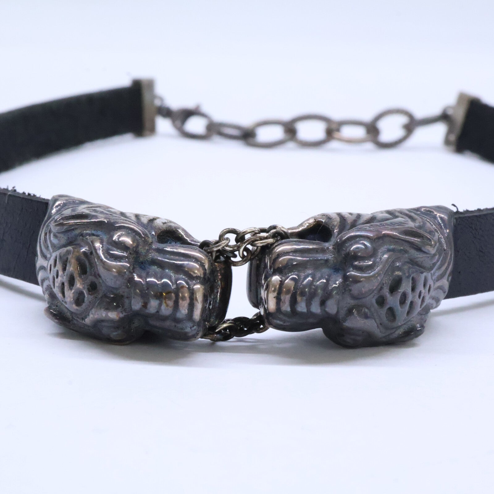 GUCCI グッチ Ag925 ダブル タイガーヘッド レザー チョーカー