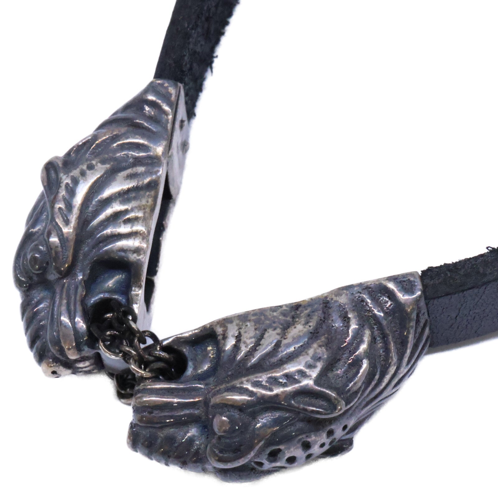 GUCCI グッチ Ag925 ダブル タイガーヘッド レザー チョーカー