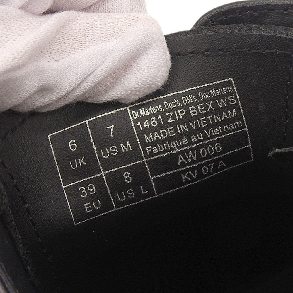 Dr.Martens ドクターマーチン 美品 1461 ジップ ベックス ホワイトステッチ 3 ホール レザー シューズ メンズ ブラック UK6 シューズ