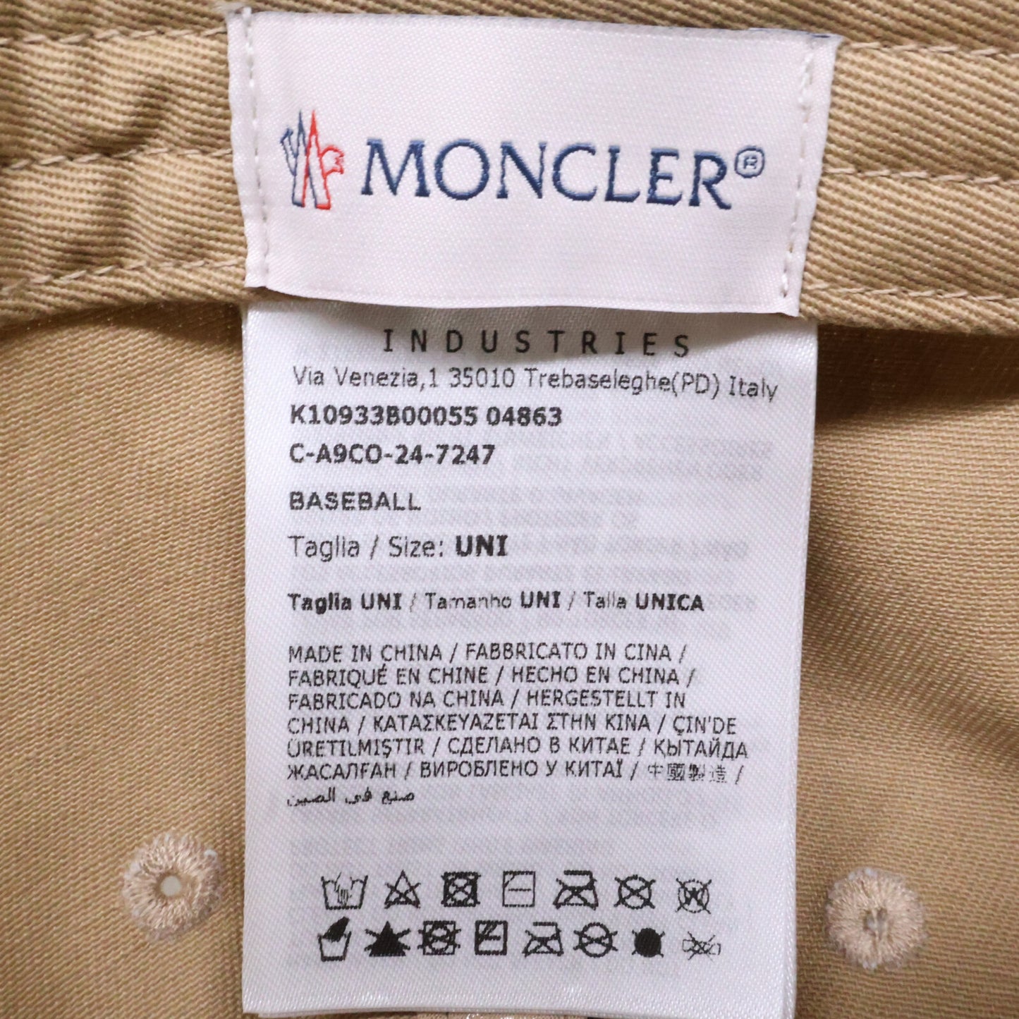 MONCLER モンクレール 【新品同様/国内正規】25SS K10933B00055 04863 BASEBALL ロゴワッペン コットン 6パネル ベースボールキャップ 帽子