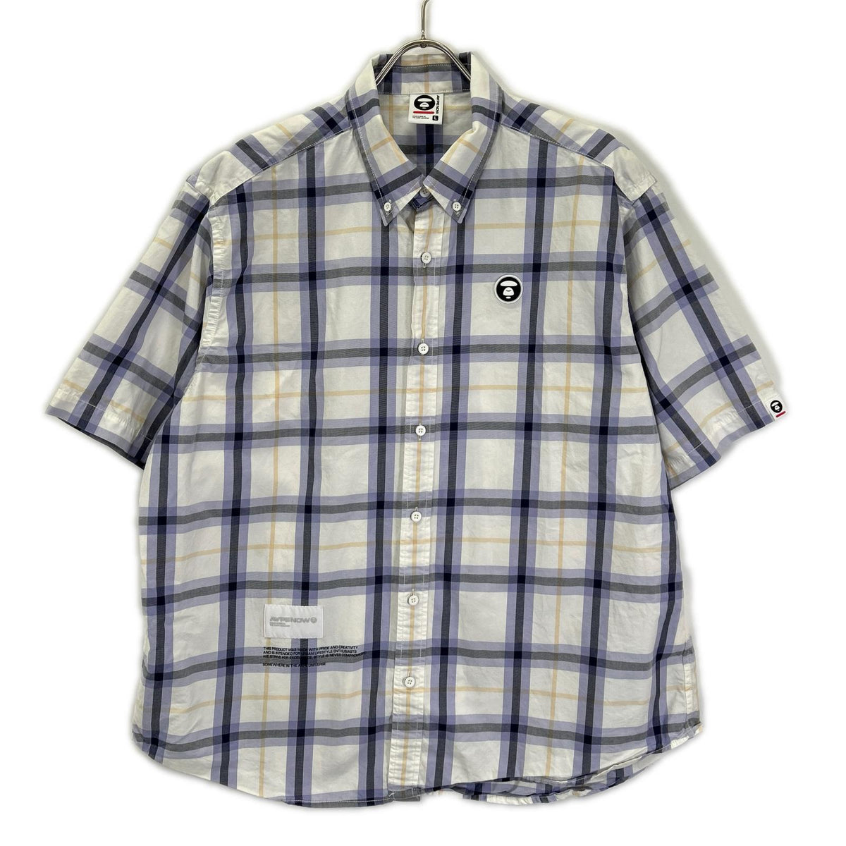 A BATHING APE White Rubber-Patch Check Shirt Top