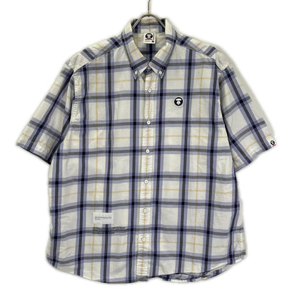 A BATHING APE White Rubber-Patch Check Shirt Top