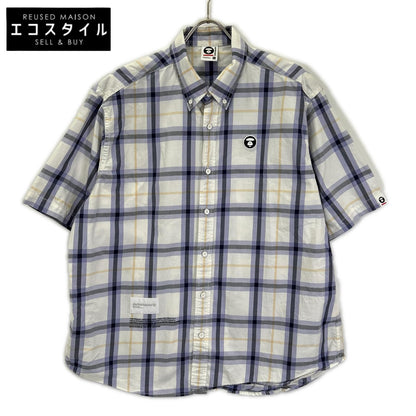 A BATHING APE White Rubber-Patch Check Shirt Top