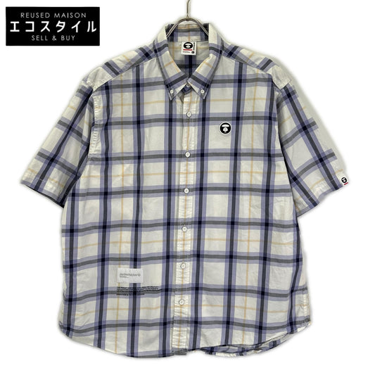 A BATHING APE アベイシングエイプ ホワイト ラバーワッペン チェックシャツ トップス