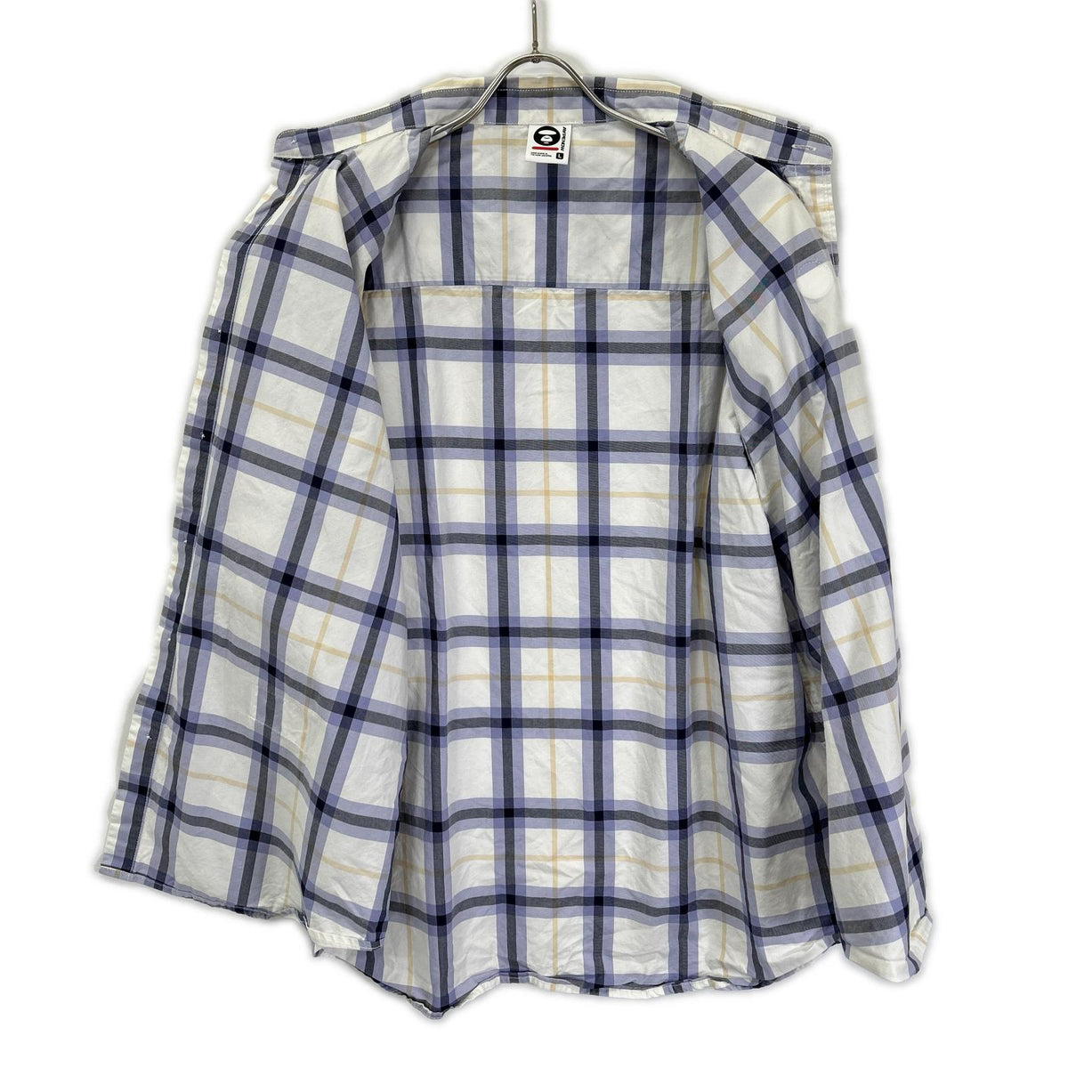 A BATHING APE White Rubber-Patch Check Shirt Top