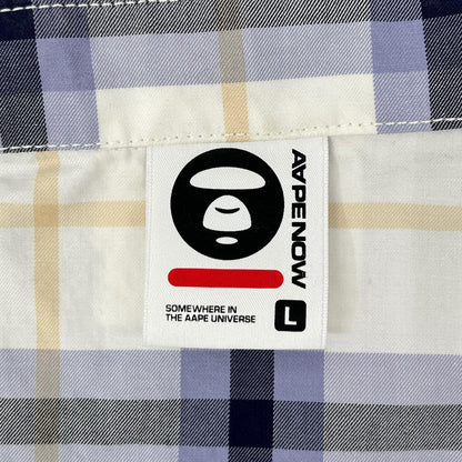 A BATHING APE White Rubber-Patch Check Shirt Top