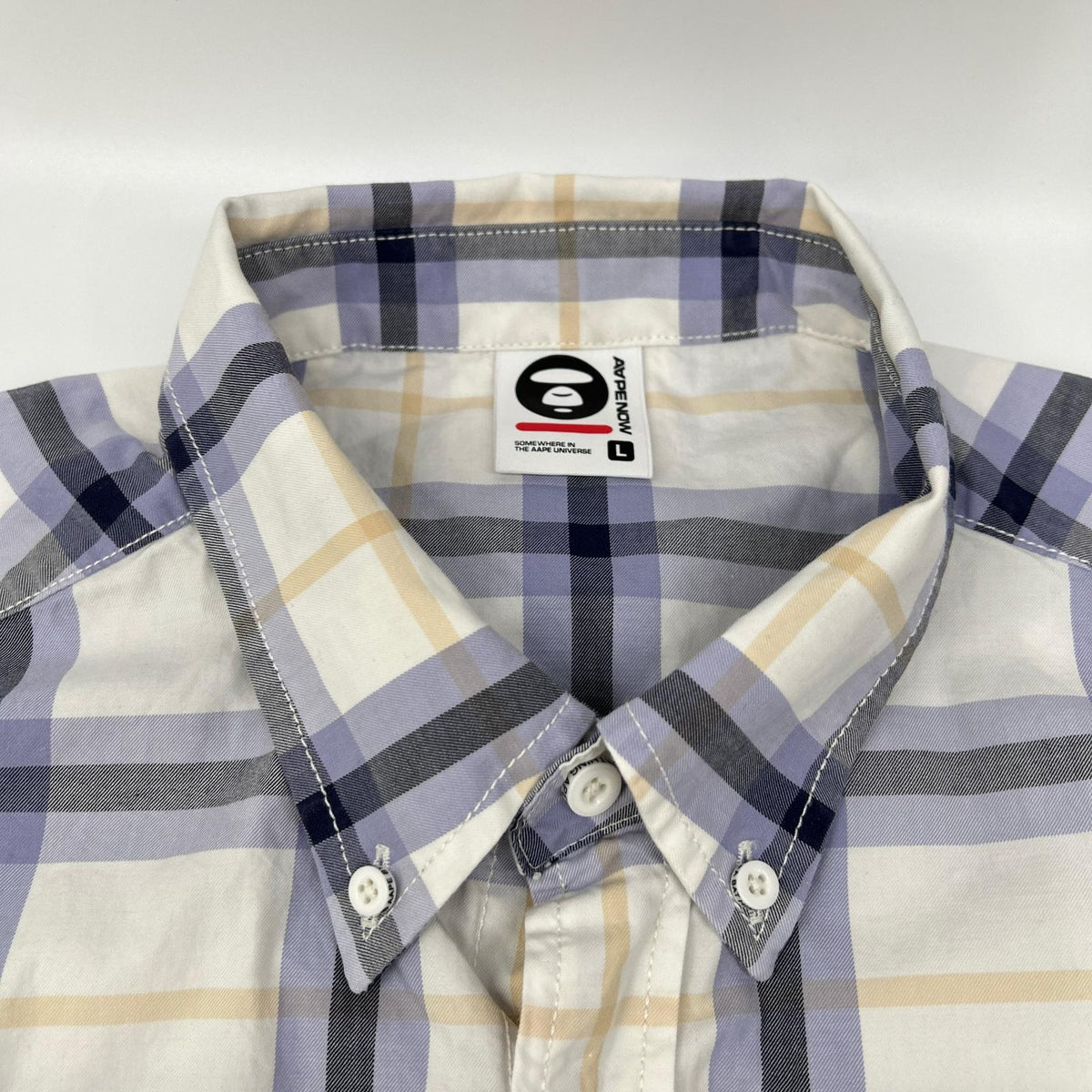 A BATHING APE White Rubber-Patch Check Shirt Top