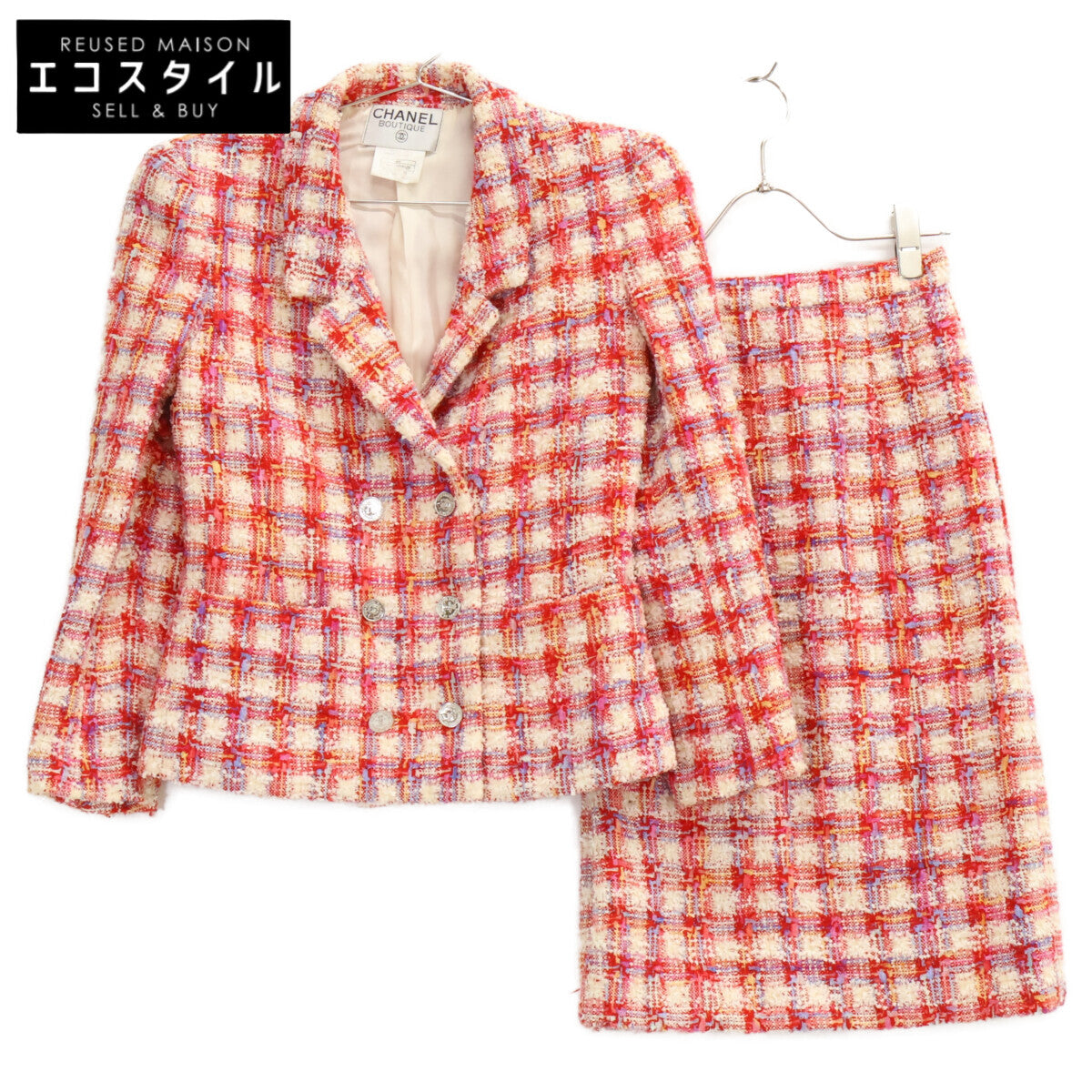CHANEL シャネル 【国内正規】96P P06421V04629 チェック ココマークボタン ツイード ダブルジャケット/スカート セットアップ スーツ セットアップ
